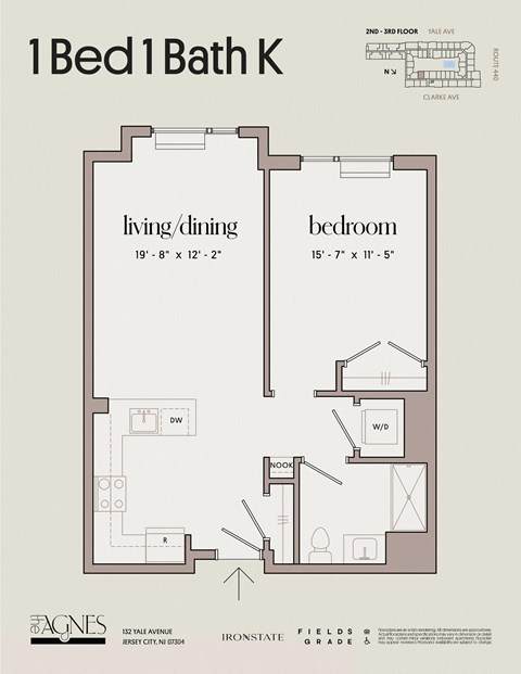 Floor plan for 1 bed, 1 bath, 783 sqft